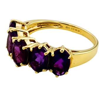 9ct Gold Amethyst 5 Stone Ring size O